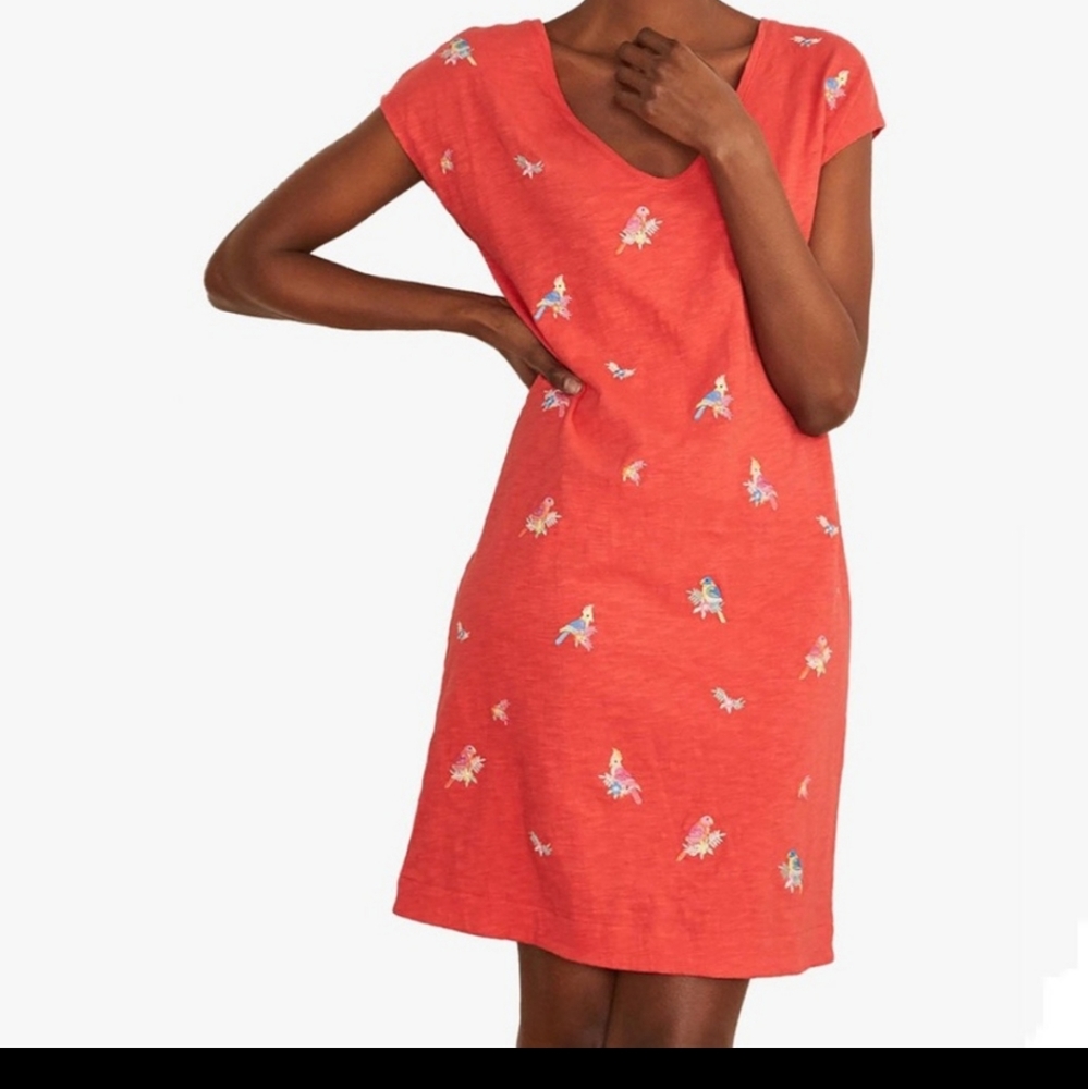 Nwot Boden Polly Embroidered Dress, Red Parrot Women’s Size 4